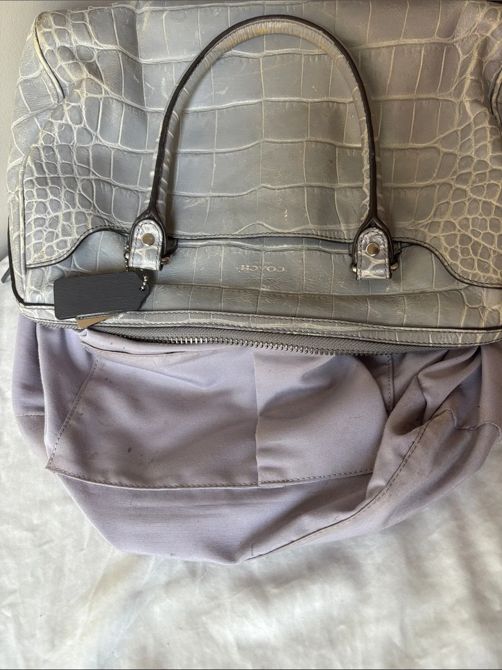 Coach Legacy Embossed Silver Grey Croc Leather Haley Satchel Handbag